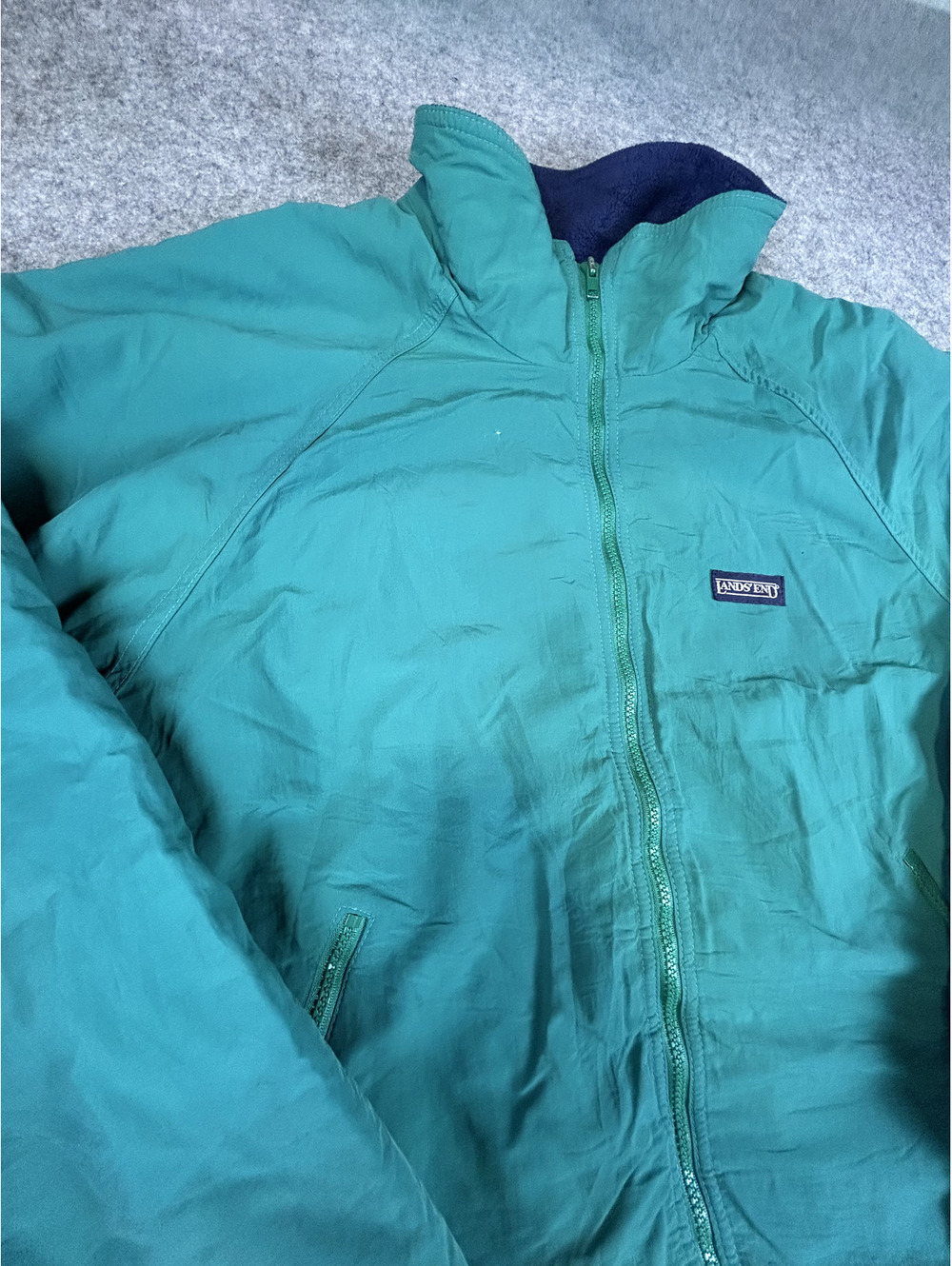 Vintage Lands End Mens Squall Jacket Large Green Preowned Fleece Lined Gorpcore